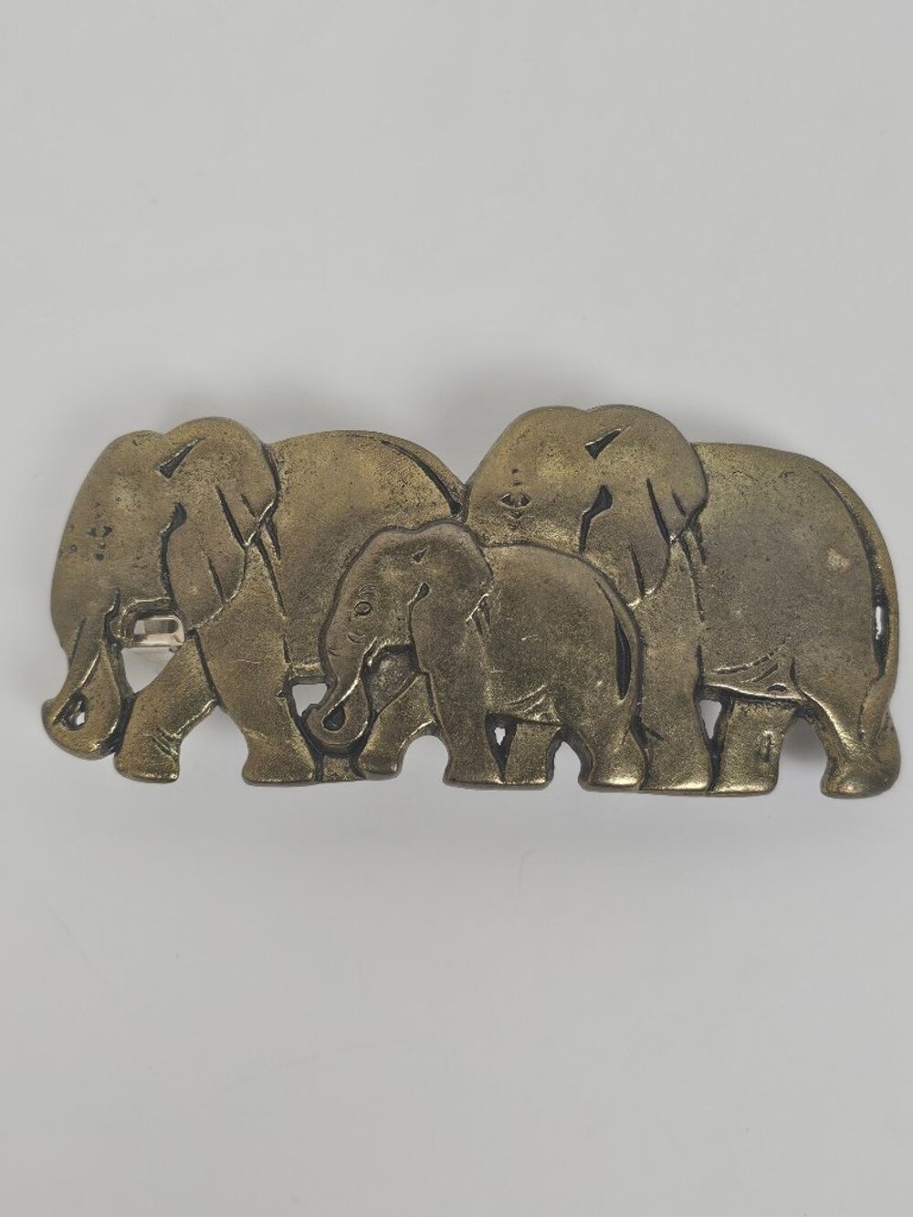 Vtg Karina France Elephant Family Hair Clip Barrette Antiqued Gold Tone Metal